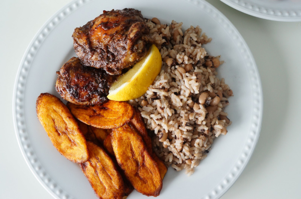 oven - baked - jerk - chicken - jamaican - nigerian - west - african - original - easy - simple - plantain - rice - peas - coconut - cream